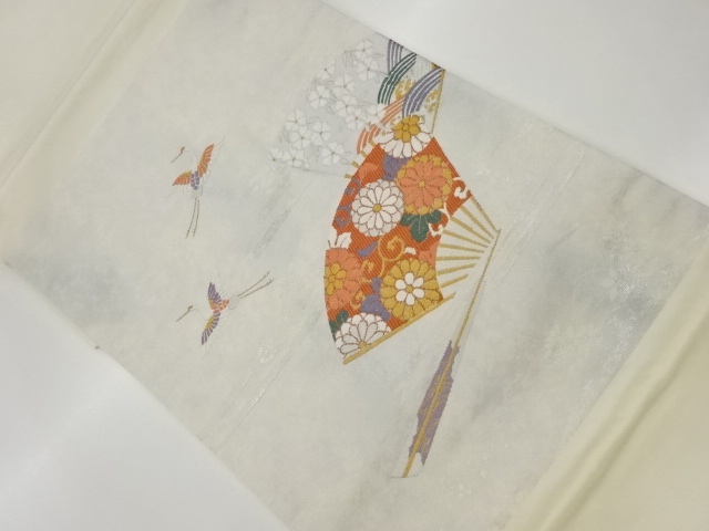 JAPANESE KIMONO / VINTAGE HIRAKI NAGOYA OBI / WOVEN CRANES & KIKU ARABESQUE